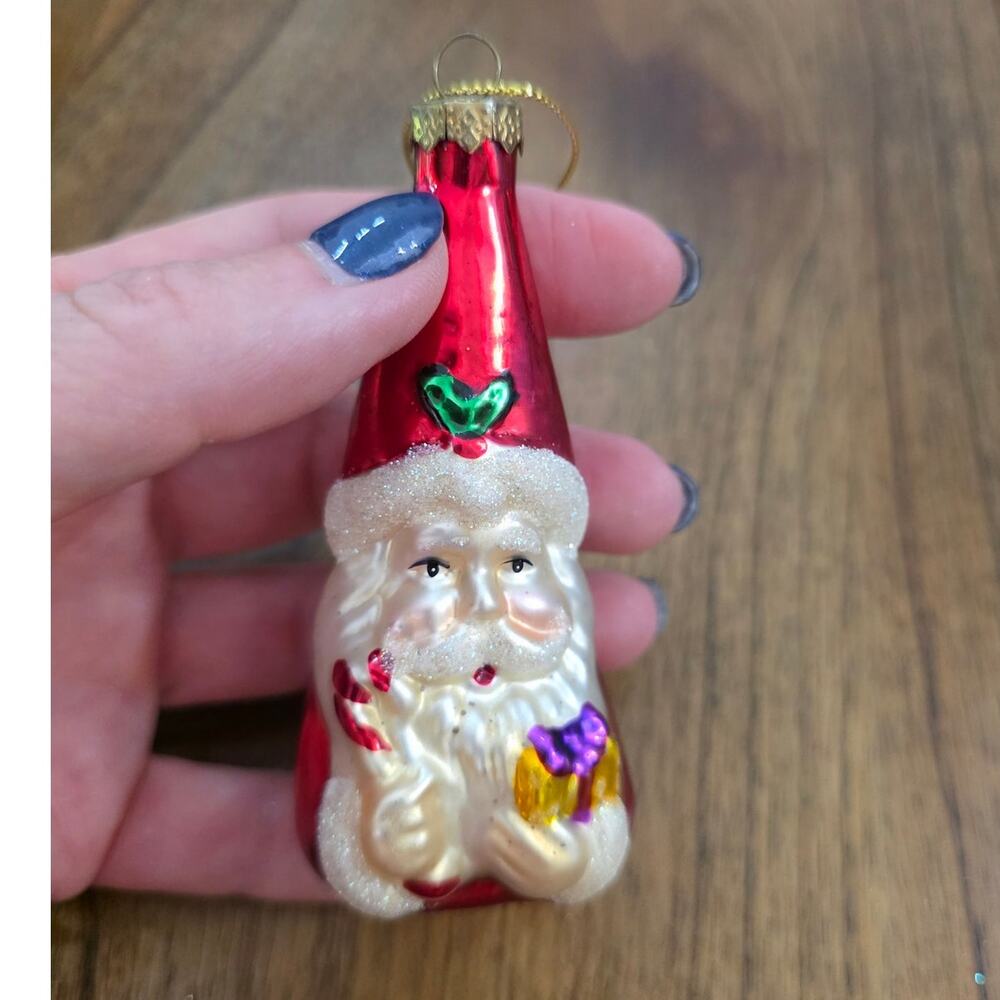 Vintage European MCM Blown Glass Santa Christmas Ornament Red Hat 4.25" Red Hat
